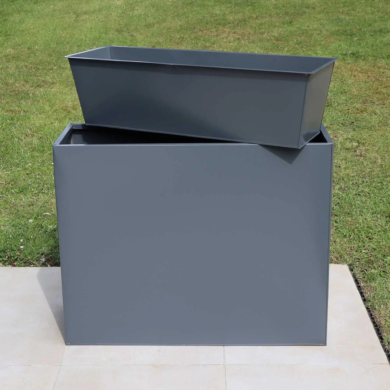 100cm Long Zinc Matte Grey 80cm Tall Trough Planter