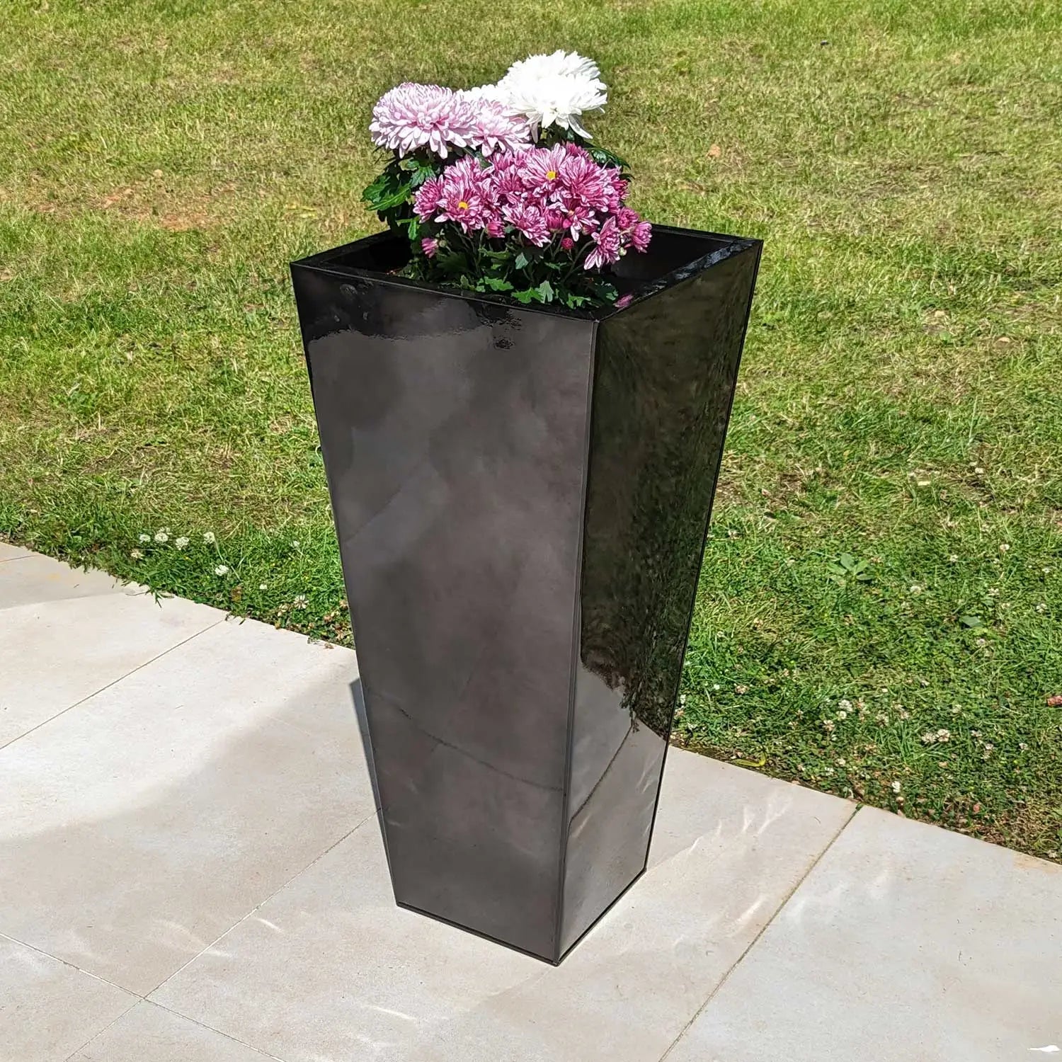 90cm Zinc Platinum Black Tall Tapered Tree Planter