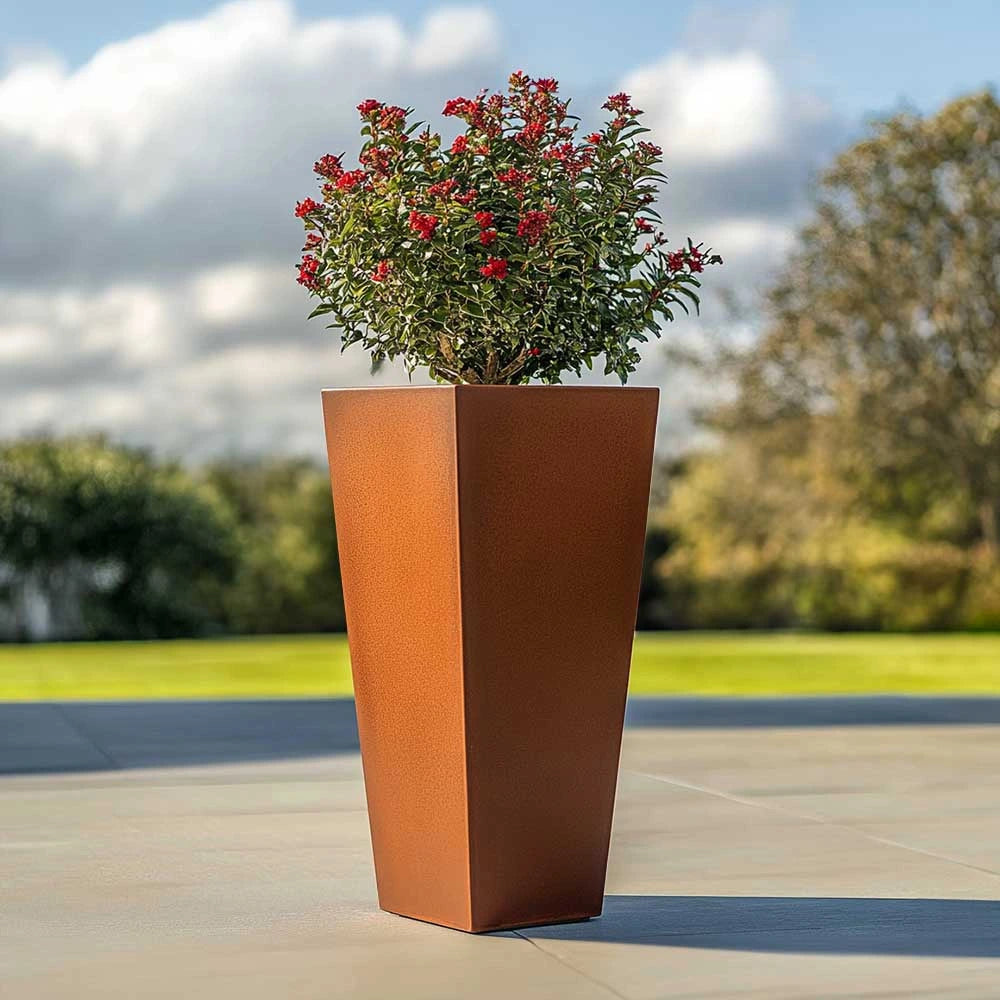 70cm Corten Steel Tall Tapered Square Planter - Pre-Rusted with Insert