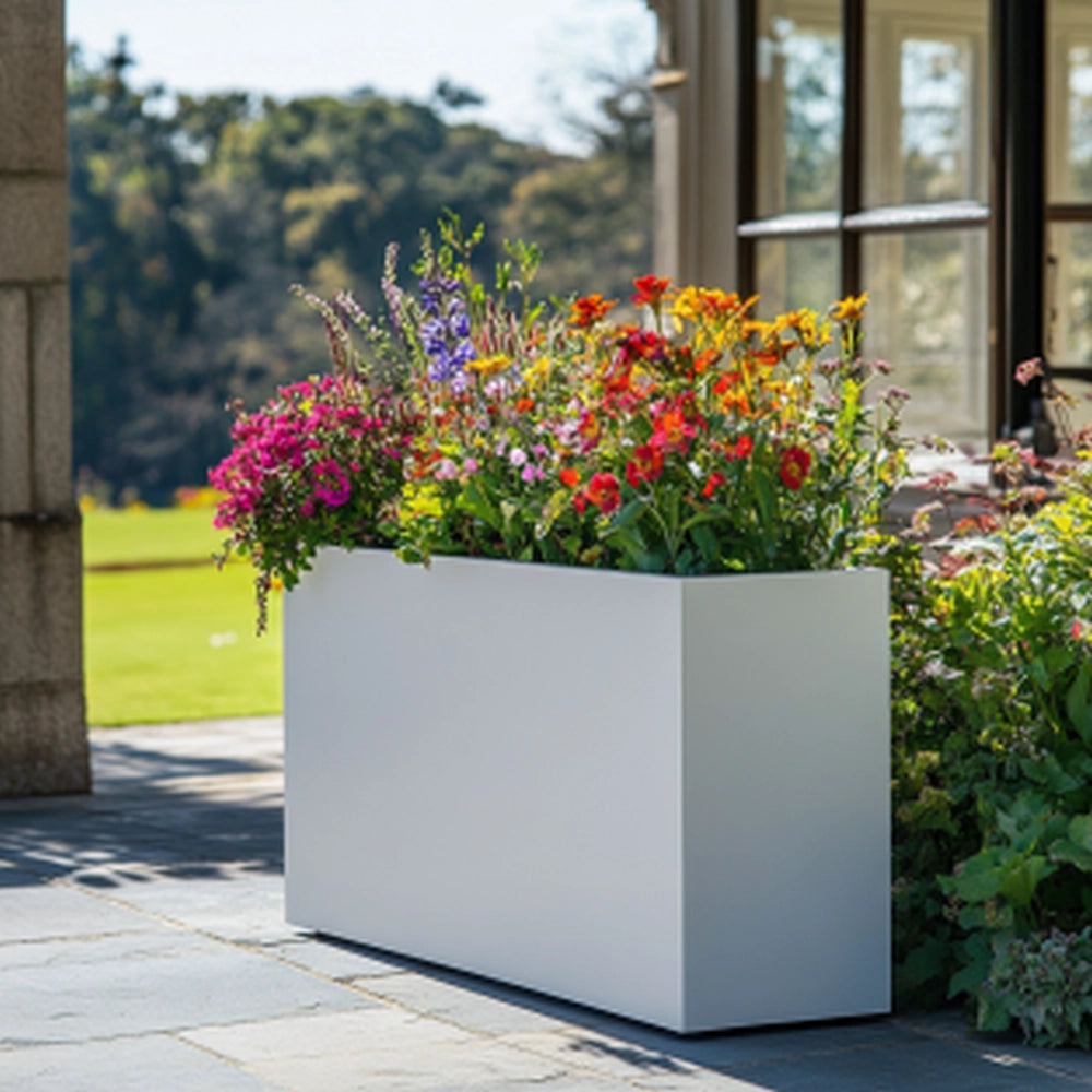 75cm Long Zinc Galvanised Matte White 90cm Tall Trough Planter