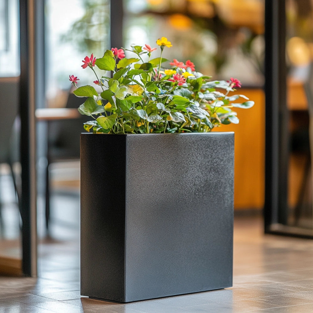 75cm Long Zinc Galvanised Silver & Black Textured 90cm Tall Trough Planter