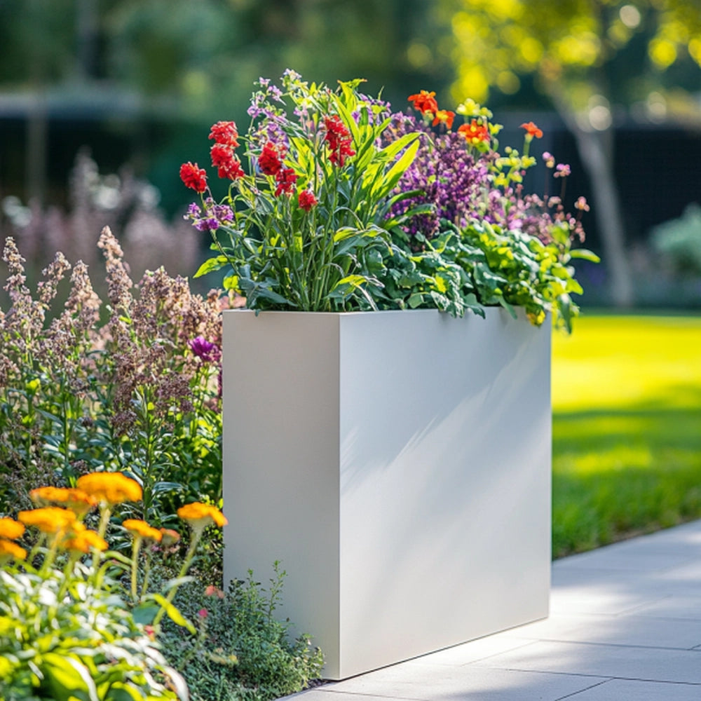 75cm Long Zinc Galvanised Matte White 90cm Tall Trough Planter