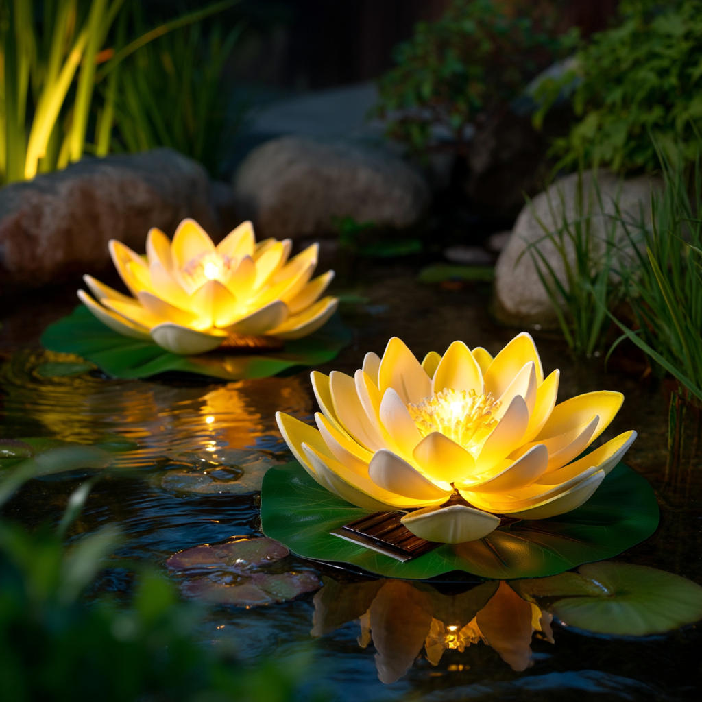 2pcs Solar LED Floating Lotus Lights for Pond & Pool