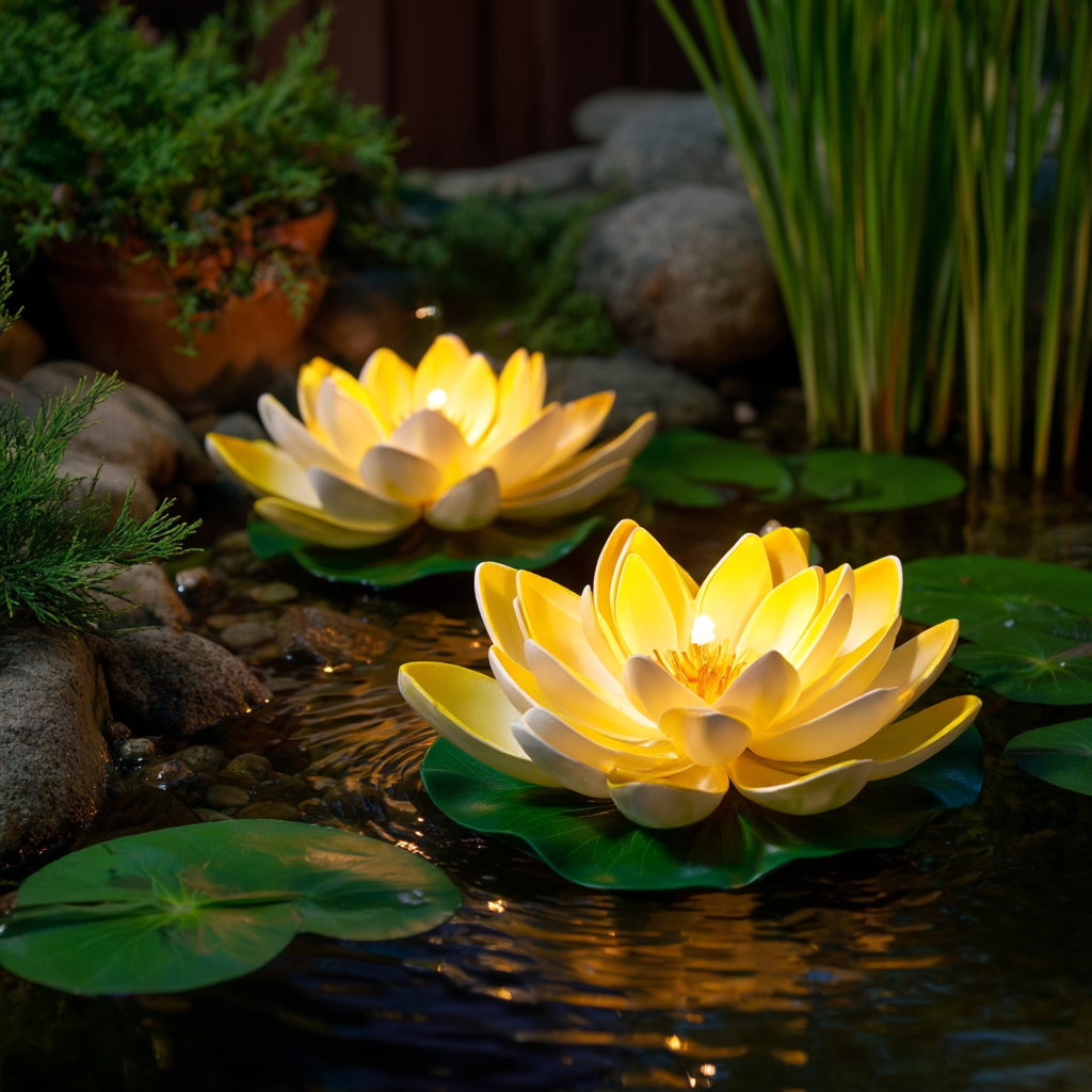 2pcs Solar LED Floating Lotus Lights for Pond & Pool
