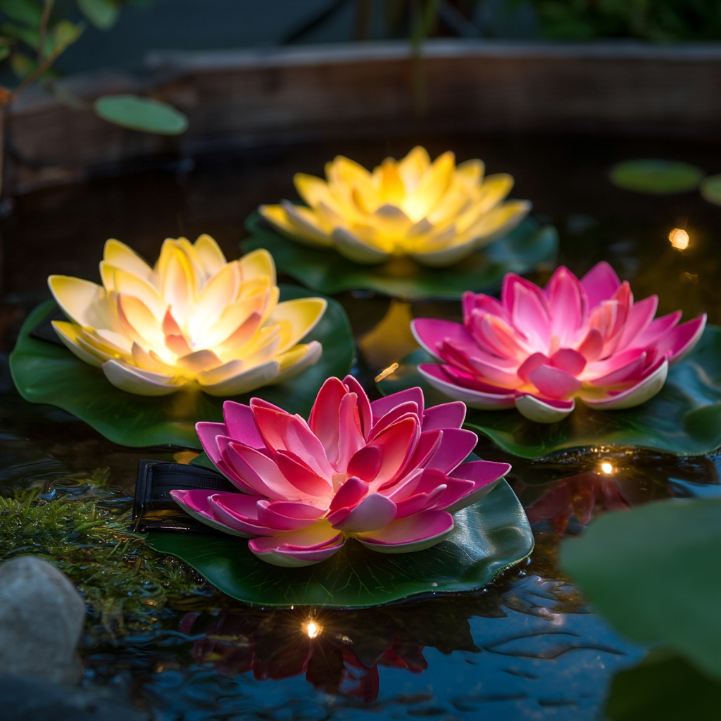 2pcs Solar LED Floating Lotus Lights for Pond & Pool