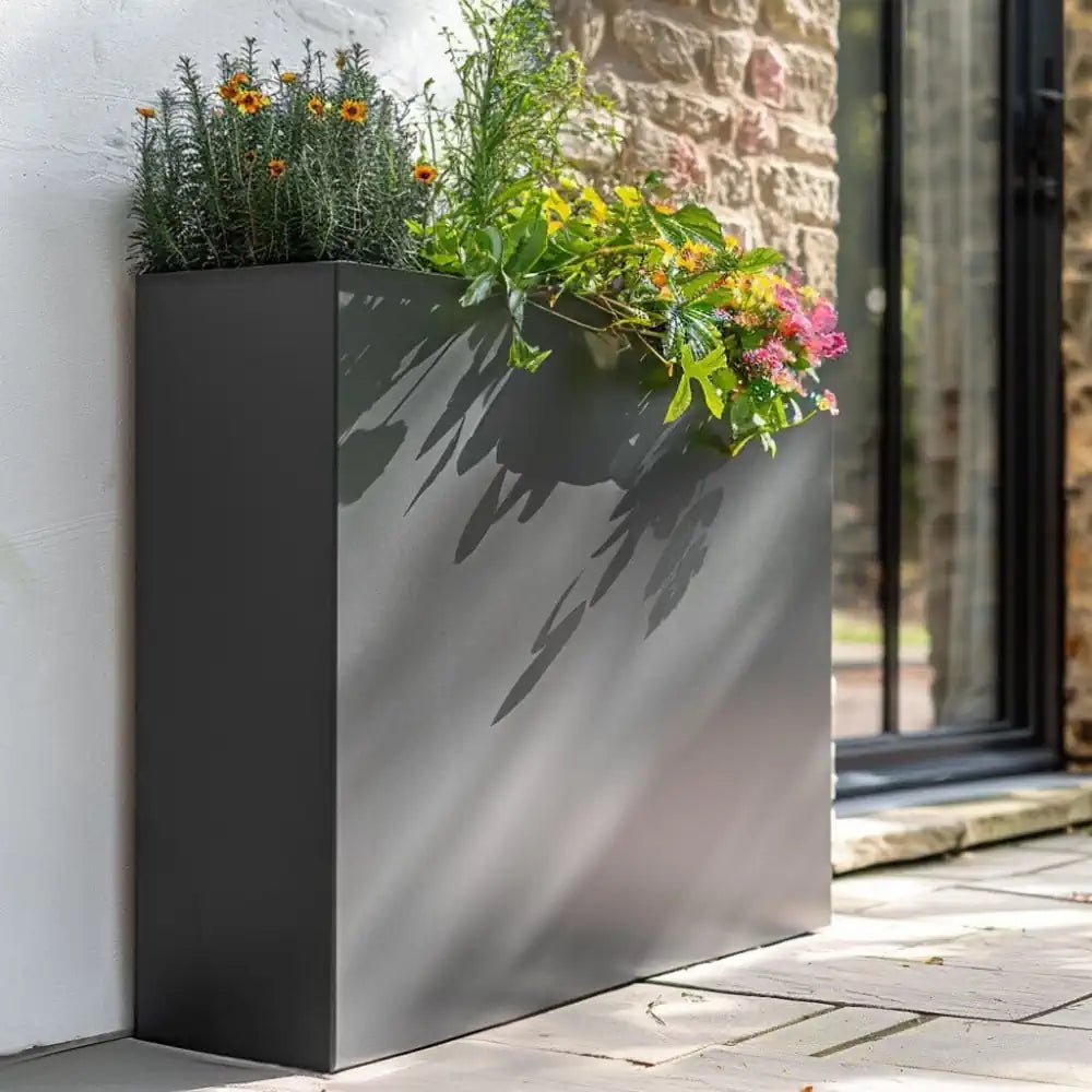 Trough garden planters arranged in a pattern
