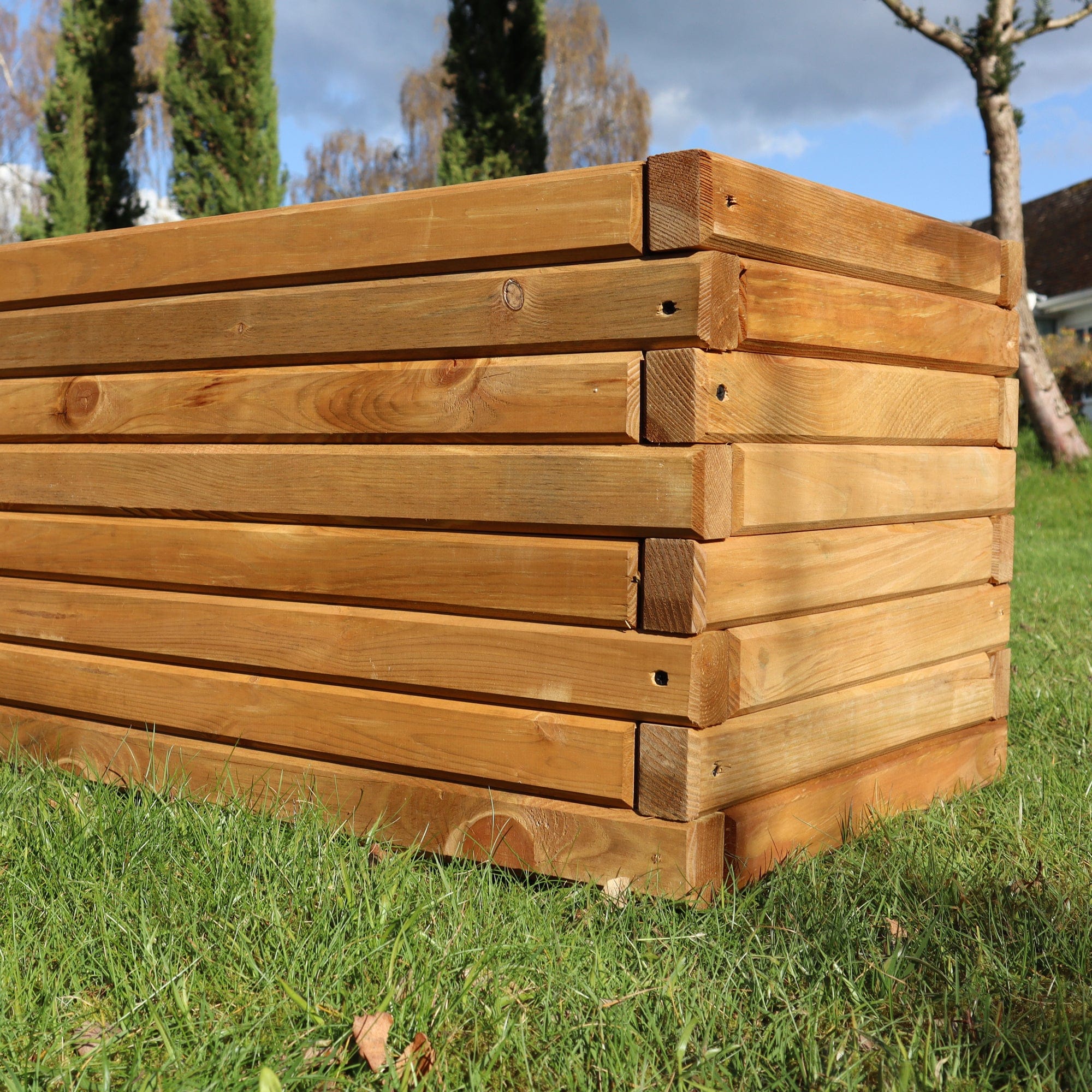 Wooden plant planters woods planter, large wooden garden planters, wooden flower trough 1.2m long by Woven Wood