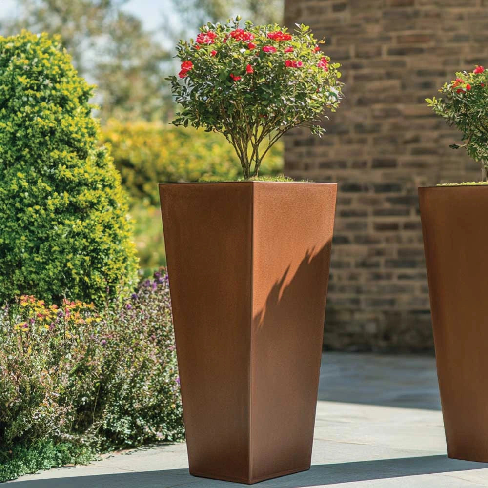 90cm Zinc Copper Finish Tall Tapered Square Planter