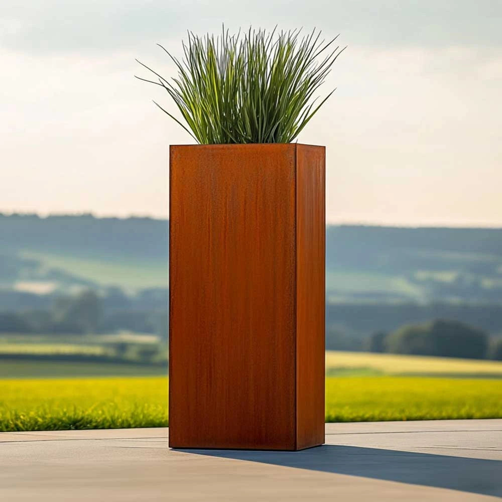 100cm Corten Steel Tall Square Planter - Pre-Rusted