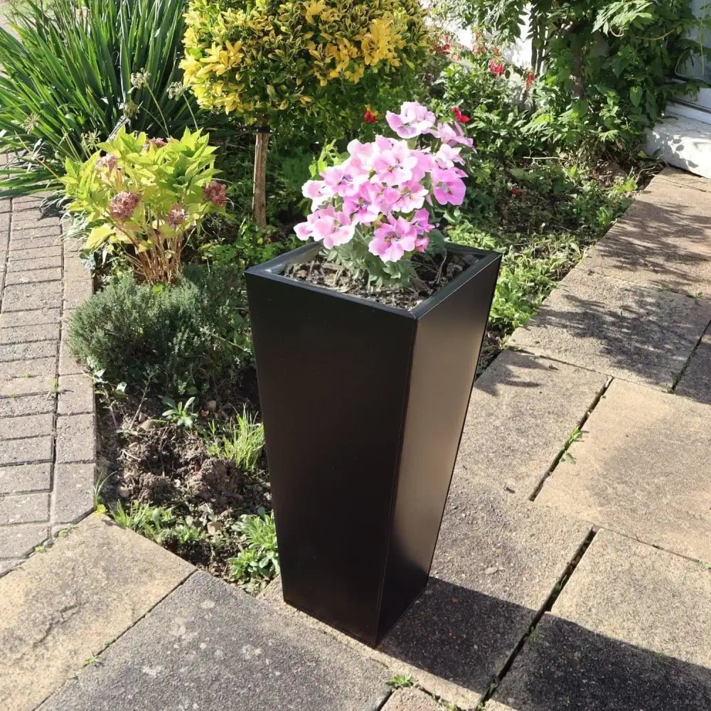 Premium Flared Square Zinc Planters on Woven Wood