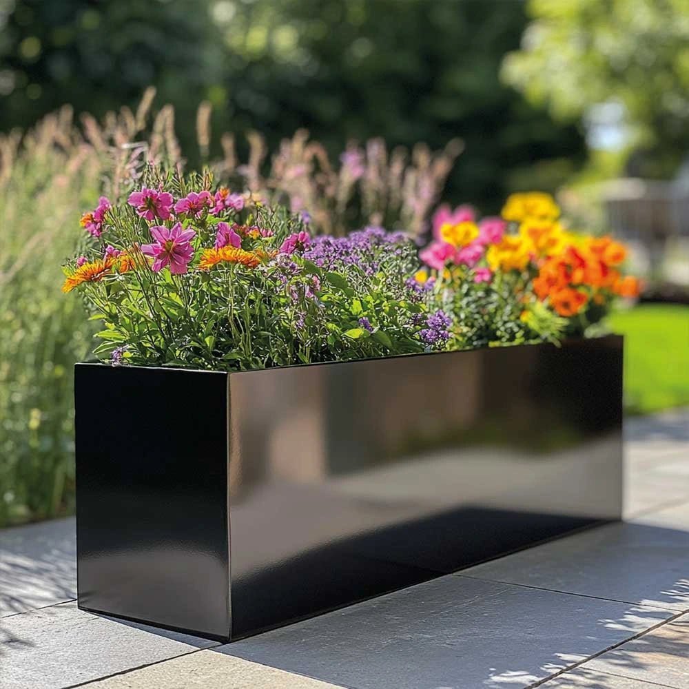 trough gloss black planter