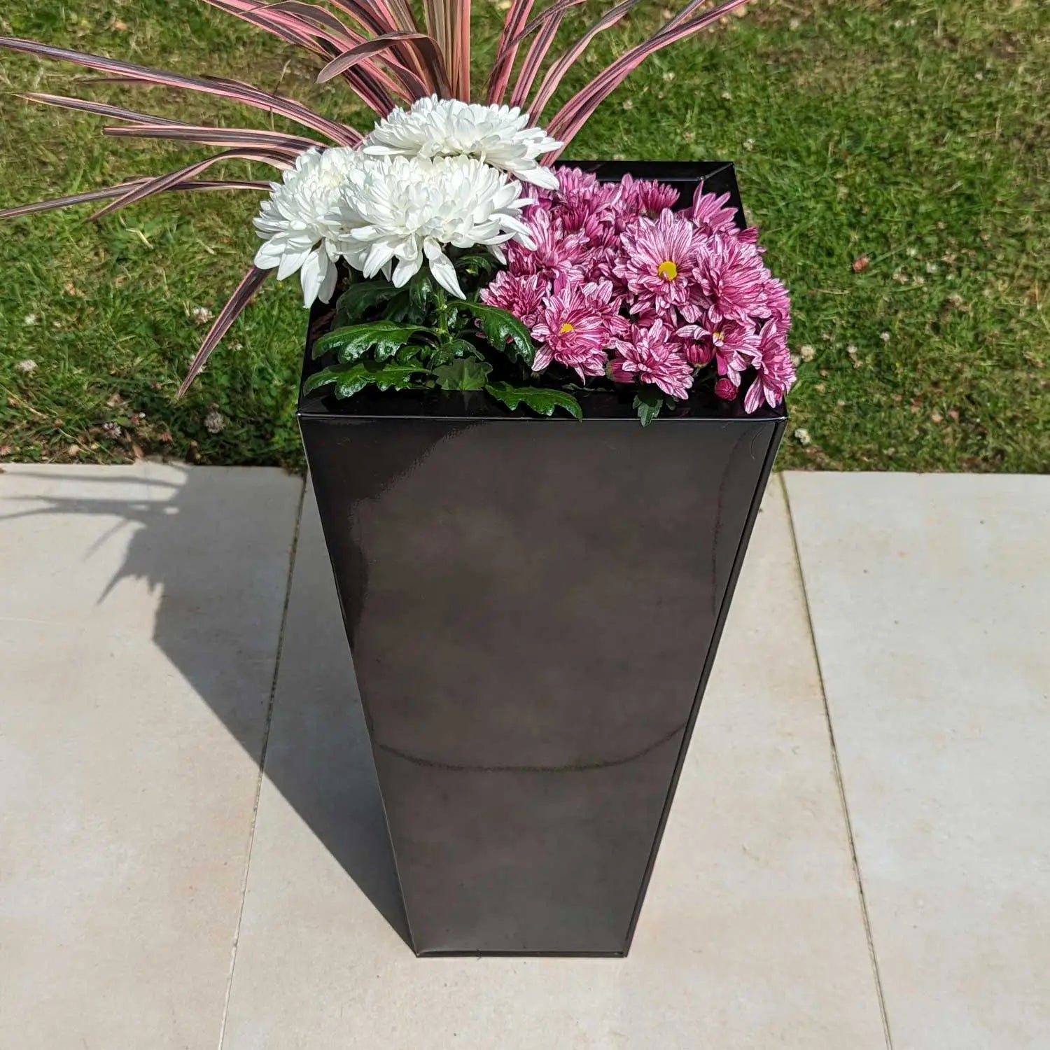 70cm Zinc Platinum Black Tall Tapered Square Planter