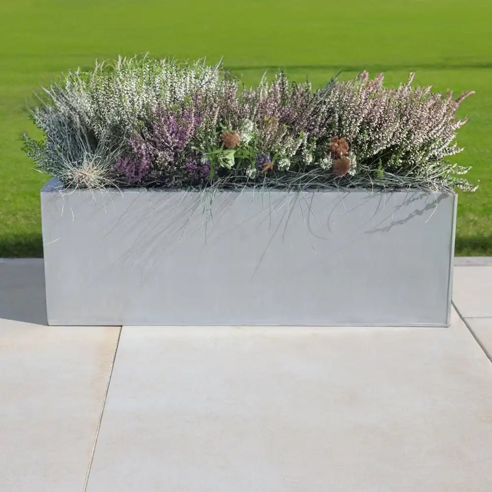 Woven Wood Trough Planters - Luxury aluzinc trough planters with a 70cm length and a silver finish