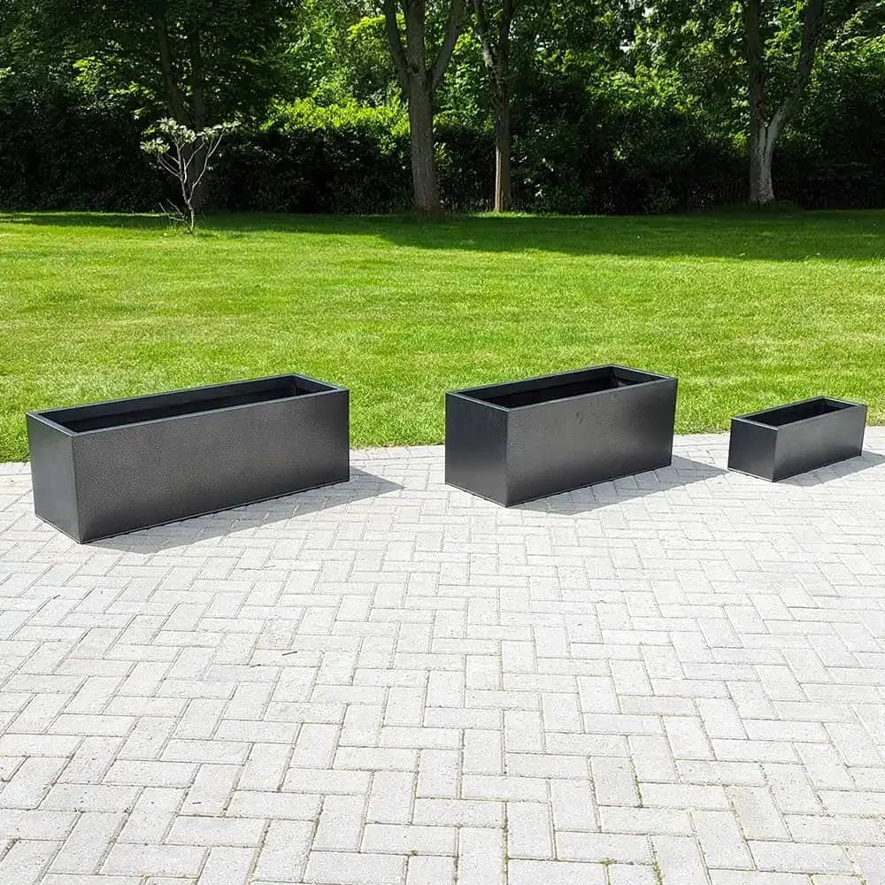 DAMAGED (READ DESCRIPTION) 100cm Zinc Galvanised Silver & Black Textured Trough Planter
