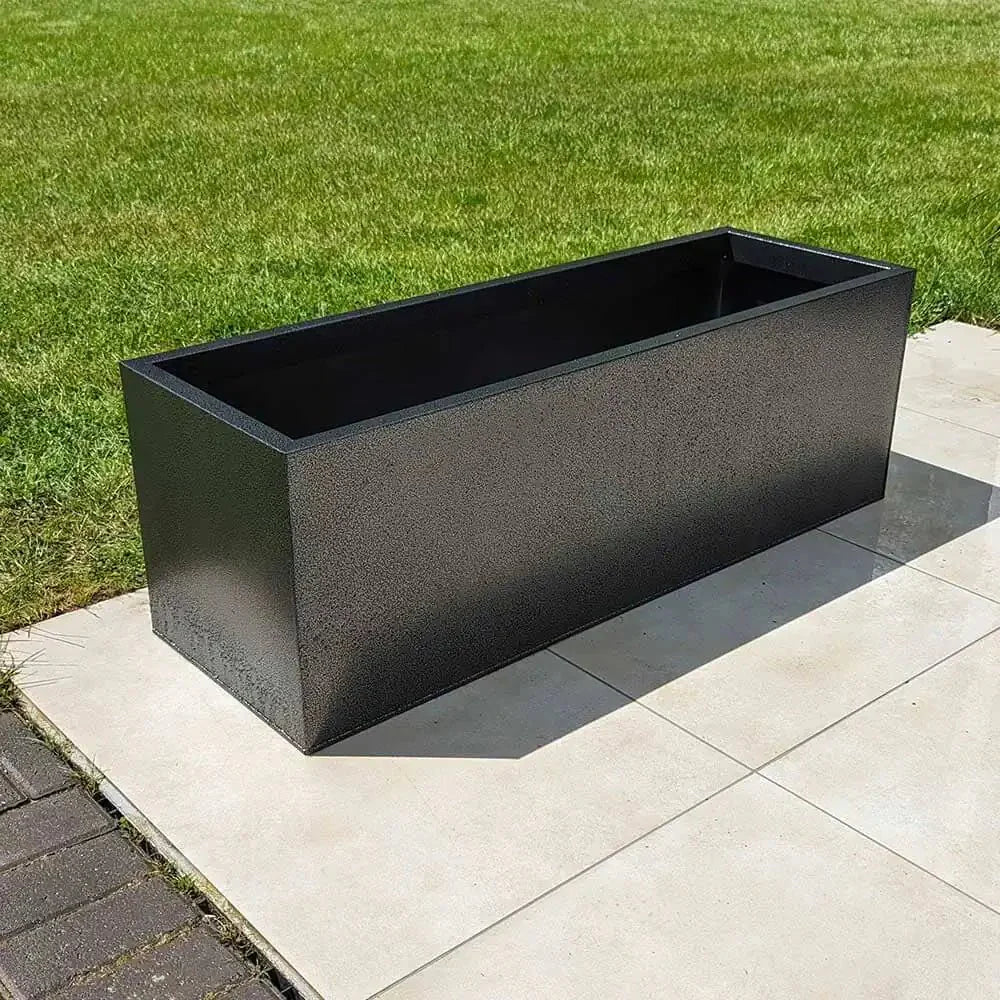 DAMAGED (READ DESCRIPTION) 100cm Zinc Galvanised Silver & Black Textured Trough Planter