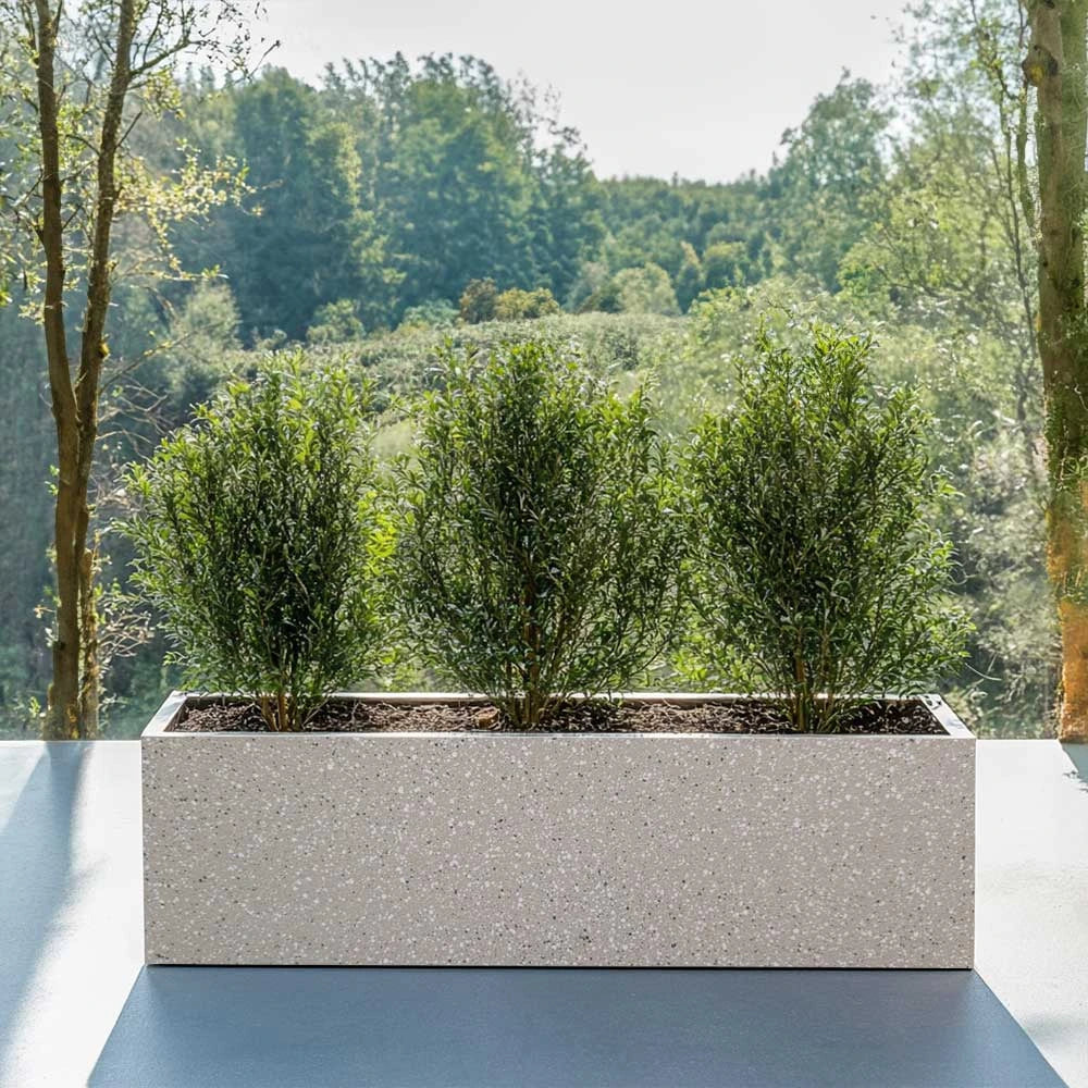 75cm Zinc White Stone Textured Trough Planter