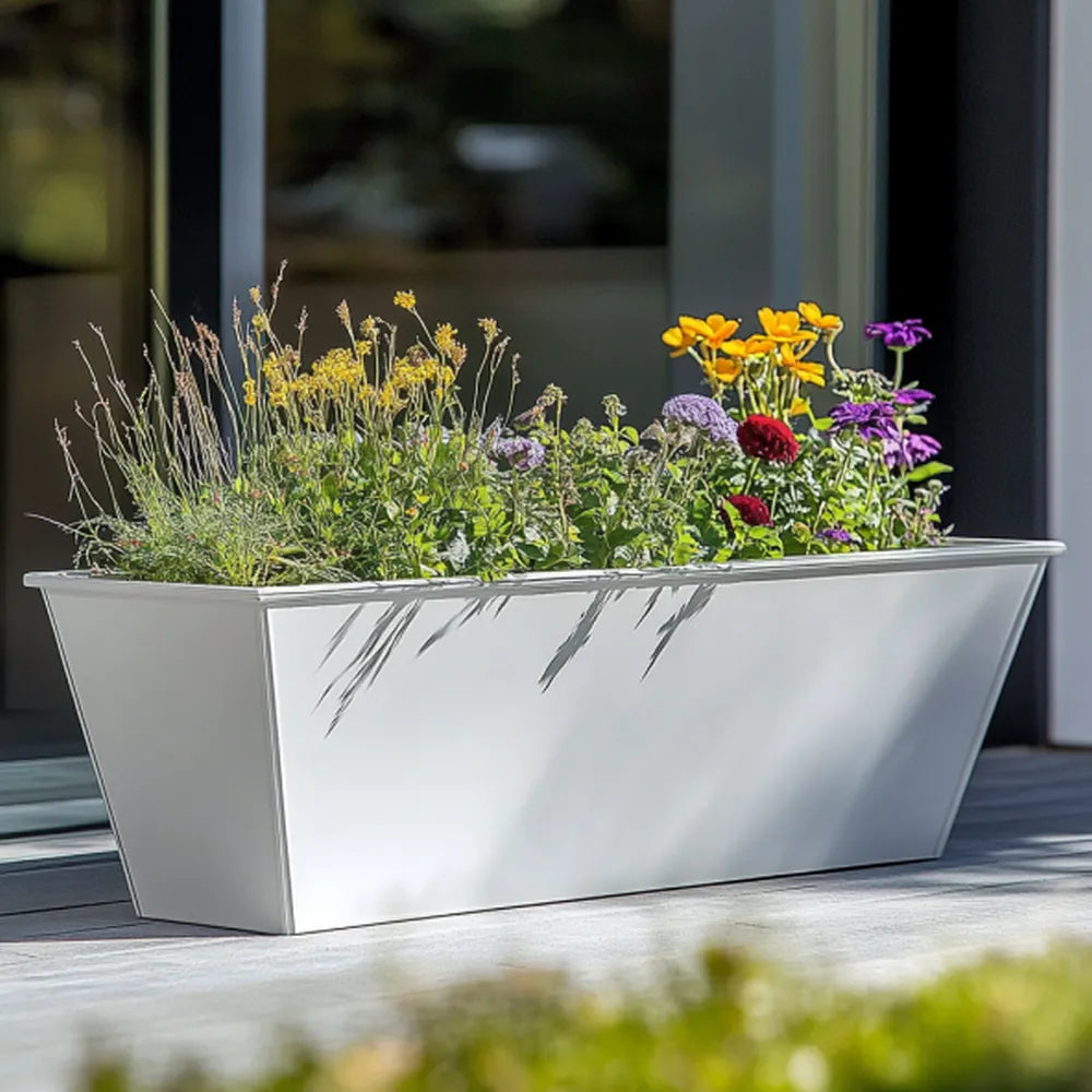 90cm Long Zinc Galvanised Matte White Tapered Trough Planter