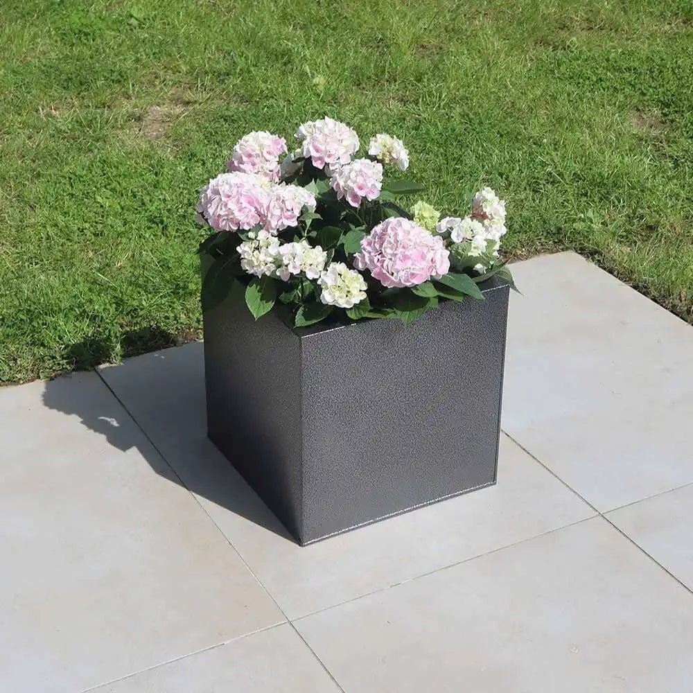 Rows of garden planters creating a botanical paradise