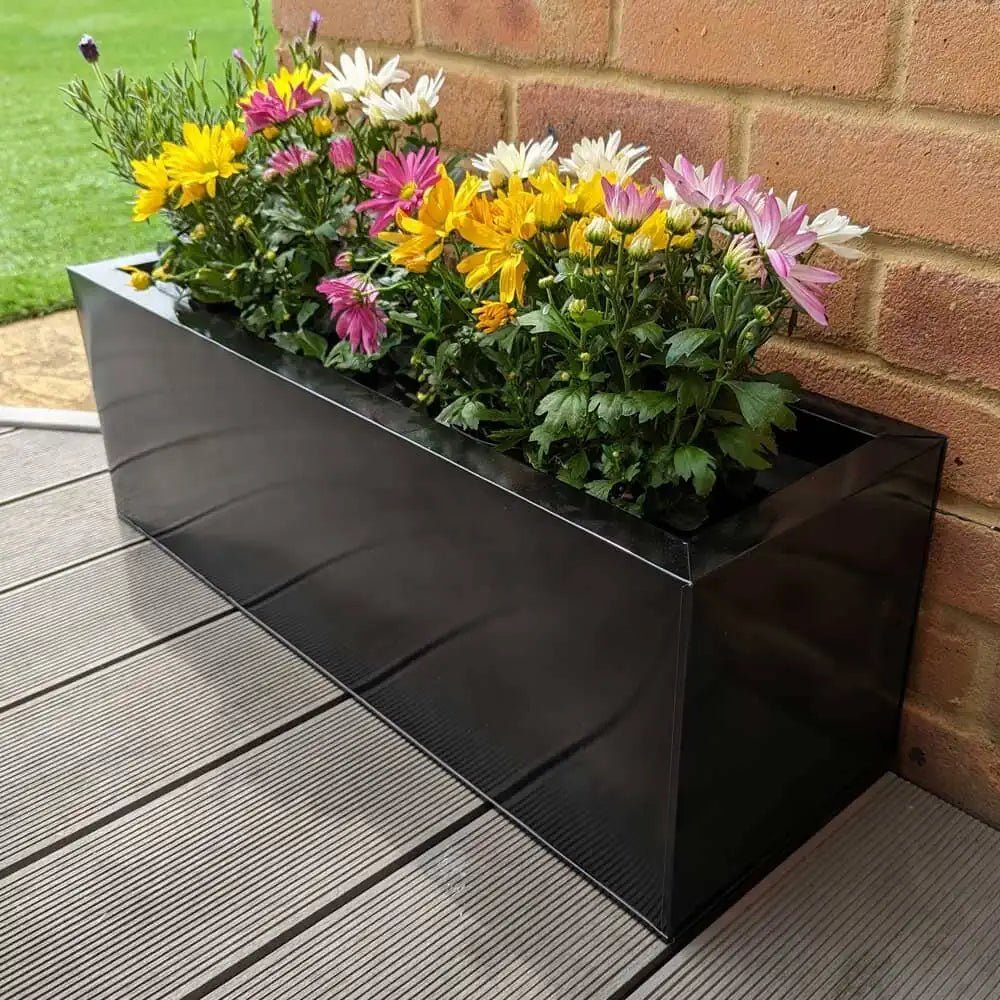 70cm Zinc Galvanised Polished Black Window Box Planter – Woven Wood