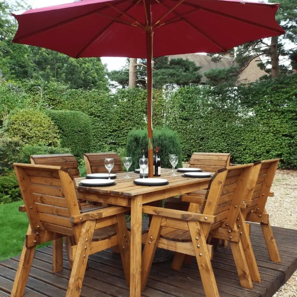 A sleek and contemporary wooden patio set
