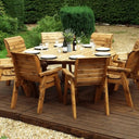 Host unforgettable soirées with this elegant al fresco dining set, featuring a spacious wooden table and comfortable chairs.