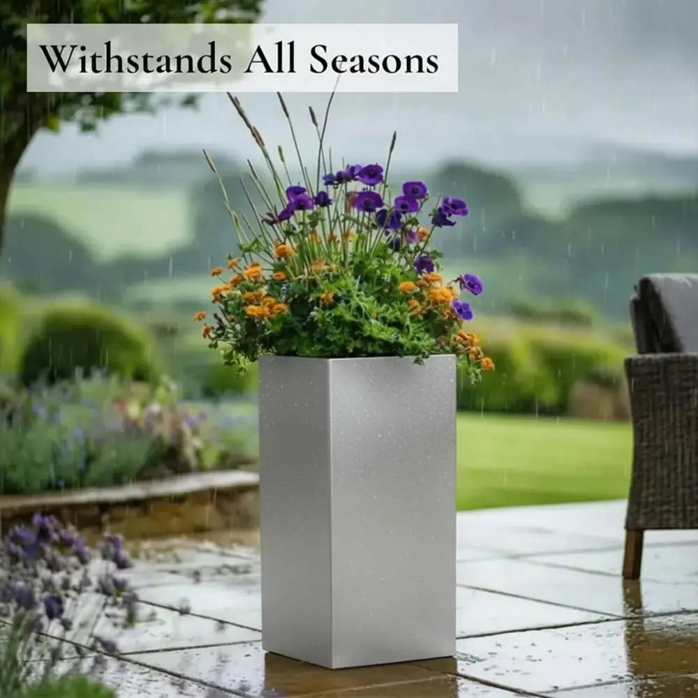 square plant pot stand 75cm Zinc Galvanised Brushed Silver Tall Square Planter – Woven Wood