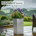 75cm Zinc Galvanised Brushed Silver Tall Square Planter