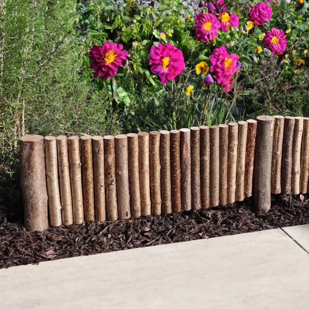 Timber Roll Hazel Log Roll Flexible Lawn Edging – 20cm Height – Woven Wood