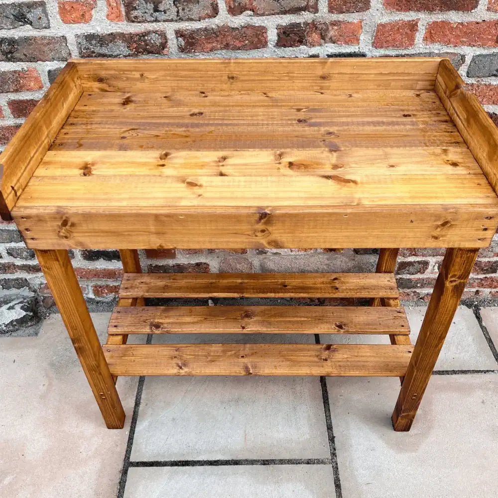 wooden greenhouse staging garden table woven wood