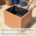 Add our liner to extend your planter warranty by an additional year - copper zinc cube planter with fabric liner fitted