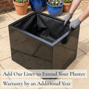 Add our liner to extend your planter warranty by an additional year - gloss black zinc cube planter with fabric liner fitted