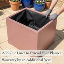 Add our liner to extend your planter warranty by an additional year - rose gold zinc cube planter with fabric liner fitted
