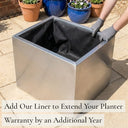 Add our liner to extend your planter warranty by an additional year - silver zinc cube planter with fabric liner fitted