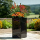 100cm Zinc Galvanised Polished Black Tall Square Planter