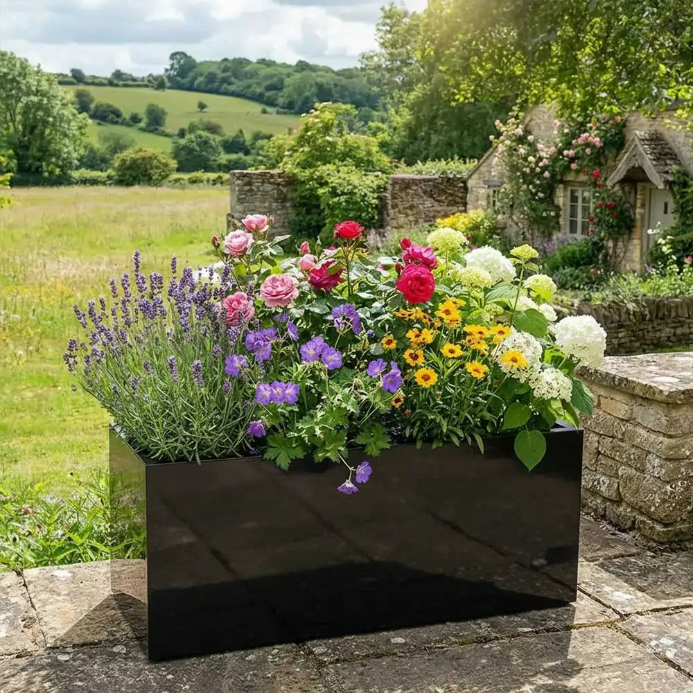 window plant pots 70cm Zinc Galvanised Polished Black Window Box Planter – Woven Wood