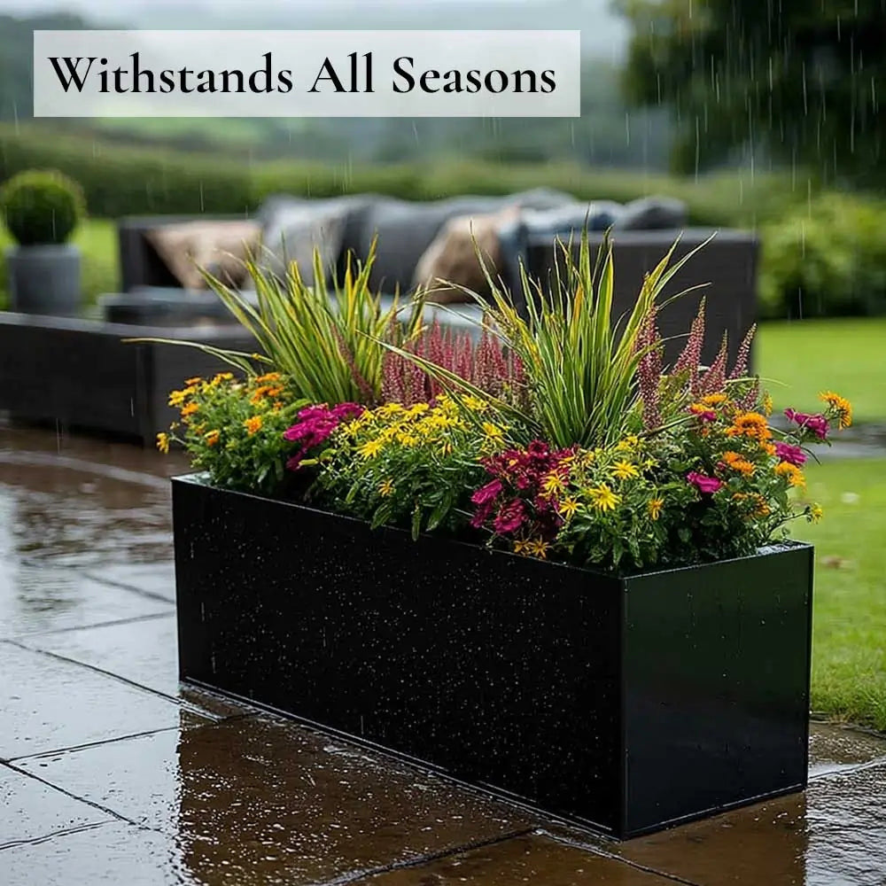 black window boxes planters 70cm Zinc Galvanised Polished Black Window Box Planter – Woven Wood