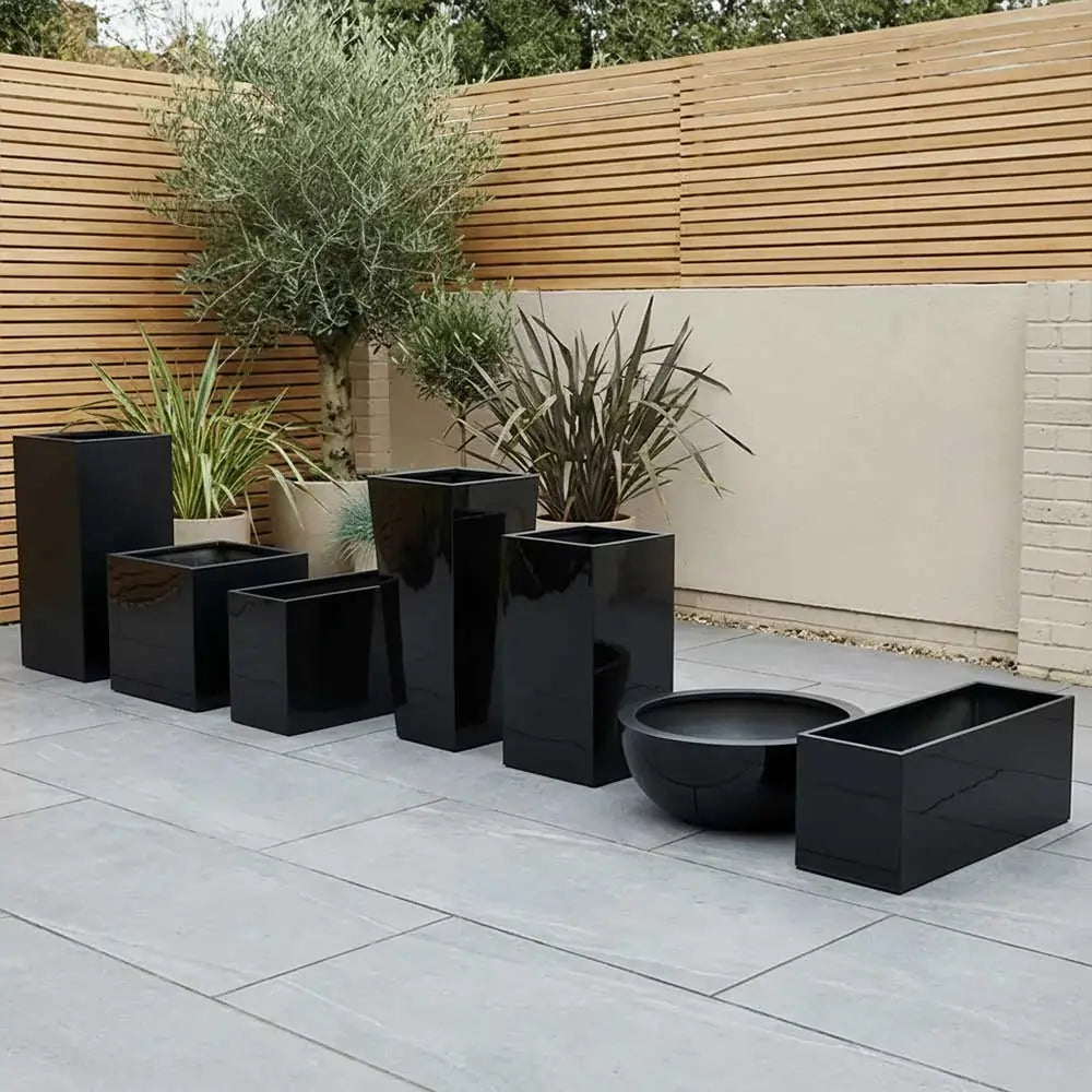 black rectangular plant pots 60cm Zinc Galvanised Polished Black Square Planter – Woven Wood