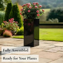75cm Zinc Galvanised Polished Black Tall Square Planter