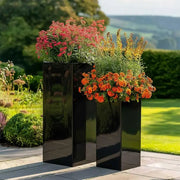 100cm Zinc Galvanised Polished Black Tall Square Planter