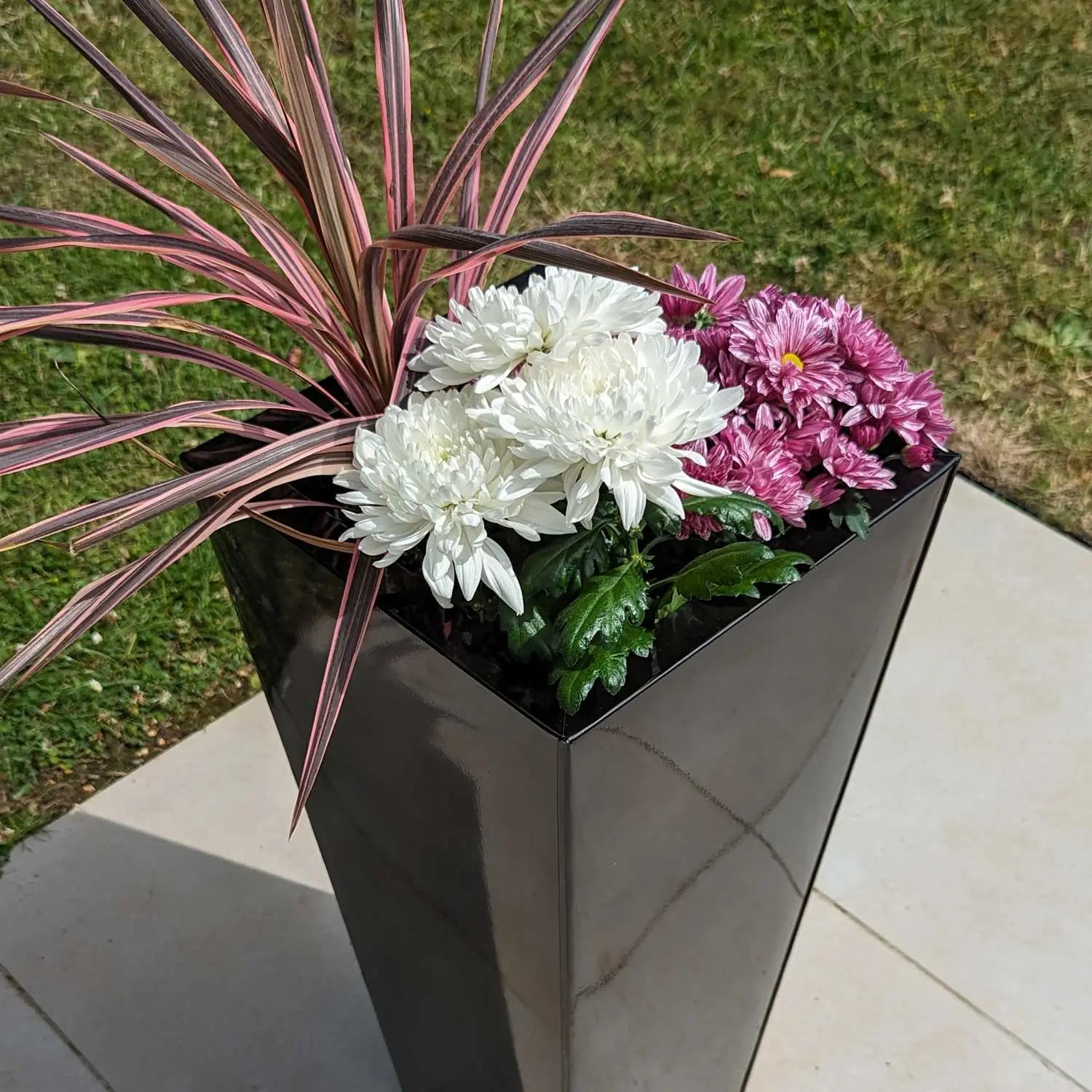 70cm Zinc Platinum Black Tall Tapered Square Planter