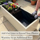 Add our liner to extend your planter warranty by an additional year - cream zinc trough planter with fabric liner fitted