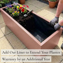 Add our liner to extend your planter warranty by an additional year - rose gold zinc trough planter with fabric liner fitted