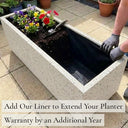 Add our liner to extend your planter warranty by an additional year - sand stone effect zinc trough planter with fabric liner fitted