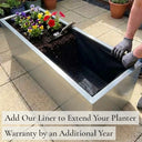 Add our liner to extend your planter warranty by an additional year - silver zinc trough planter with fabric liner fitted